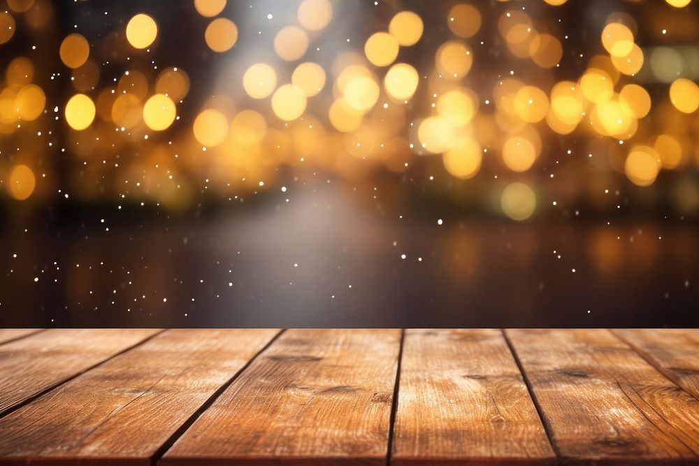 Empty wooden table backgrounds lighting outdoors. AI generated Image by rawpixel.