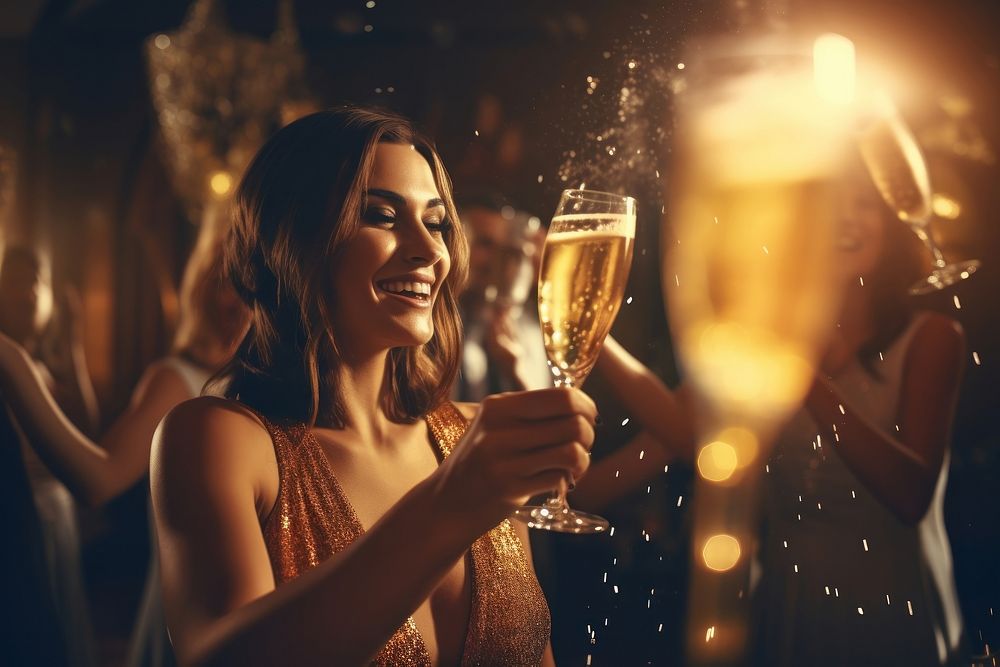 Young woman party champagne female. AI generated Image by rawpixel.