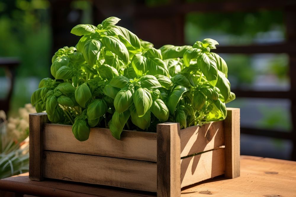 Basil herbs container vegetable. AI generated Image by rawpixel.