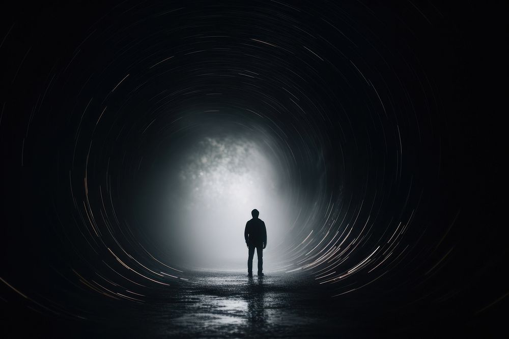 Dark tunnel standing silhouette walking. AI generated Image by rawpixel.
