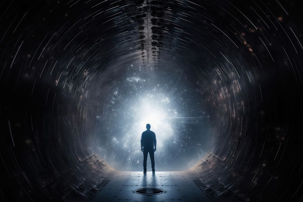 Dark tunnel standing walking motion. AI generated Image by rawpixel.