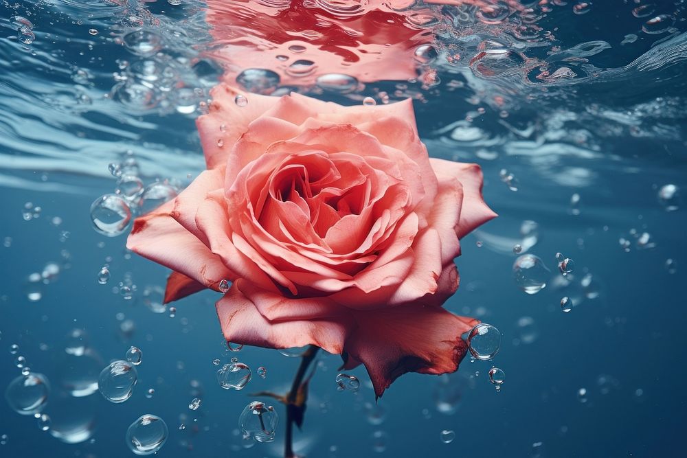 Rose underwater flower petal. AI generated Image by rawpixel.