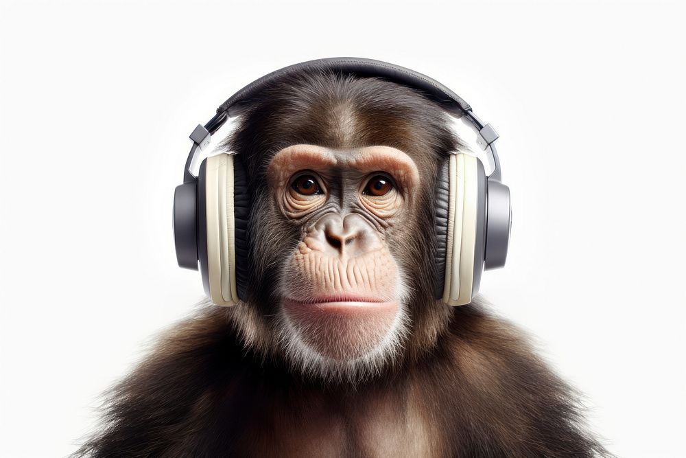 Monkey headphones mammal animal. AI generated Image by rawpixel.