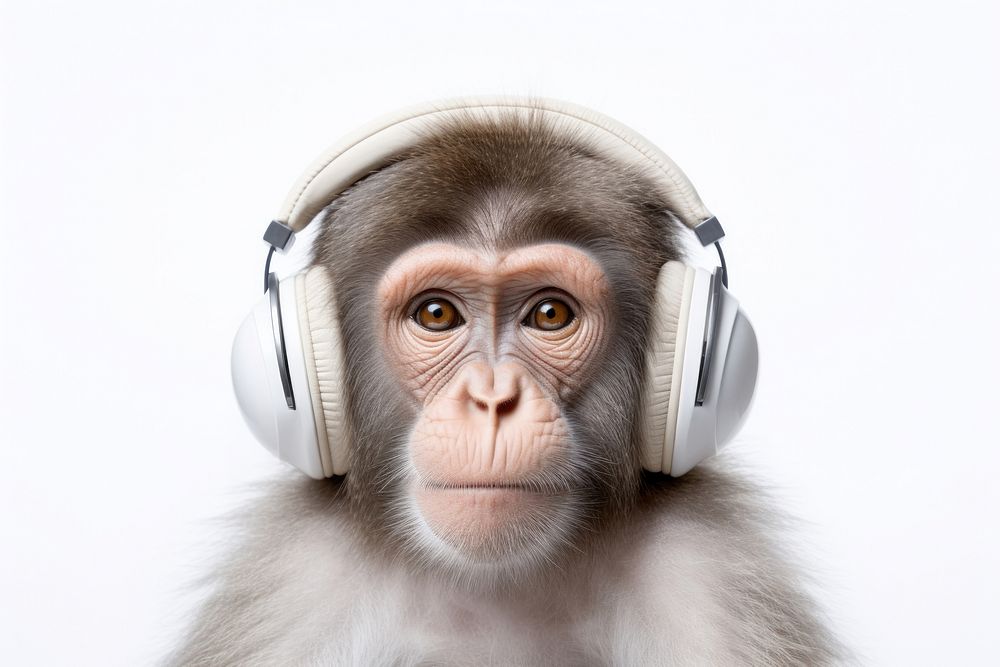 Monkey headphones mammal ape. AI generated Image by rawpixel.