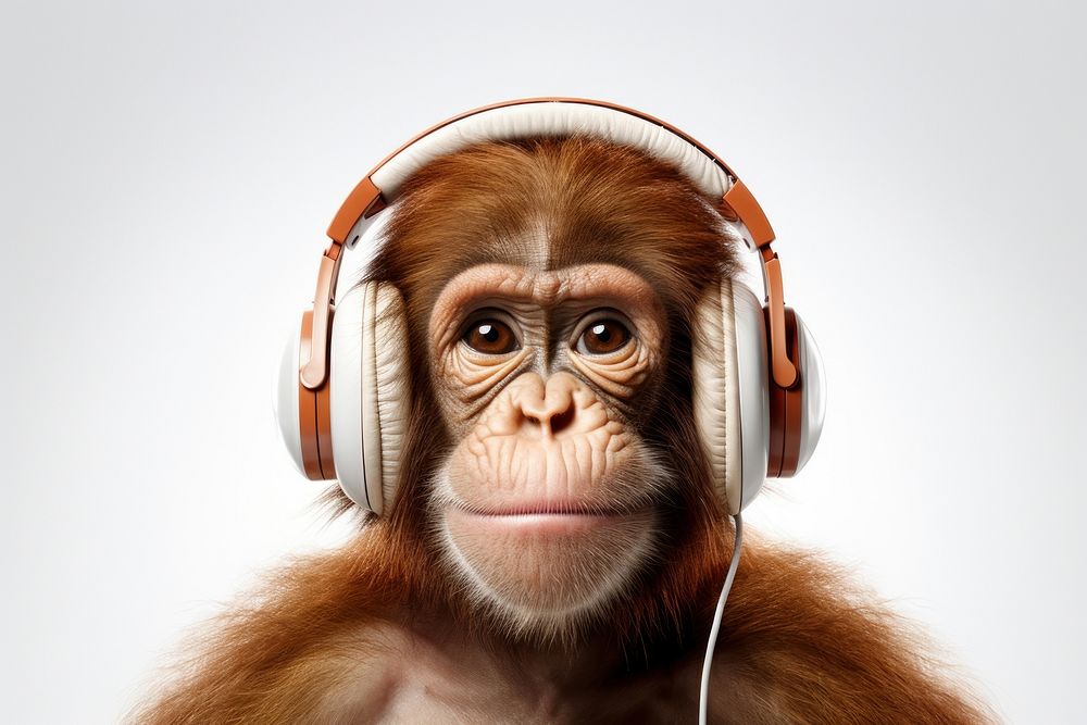 Headphones monkey orangutan headset. AI generated Image by rawpixel.