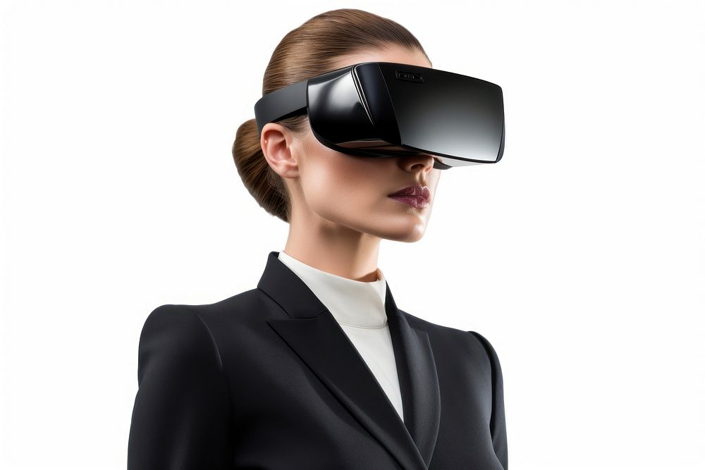 Woman using VR glasses photo white background. AI generated Image by rawpixel.