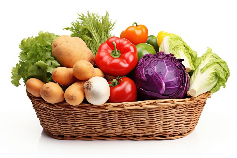 Vegetable basket cabbage tomato. AI generated Image by rawpixel.