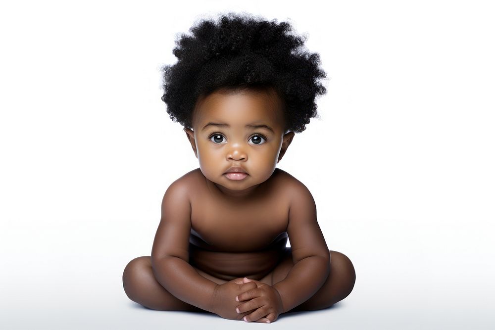 Black baby portrait photo white background. AI generated Image by rawpixel.