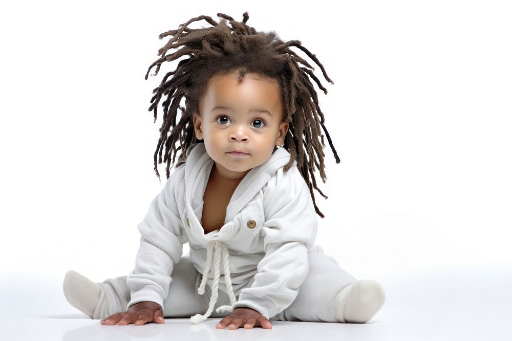 Black baby dreadlocks portrait crawling. 