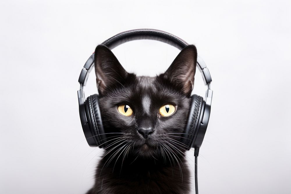 Cat wearing headphone headphones headset mammal. AI generated Image by rawpixel.