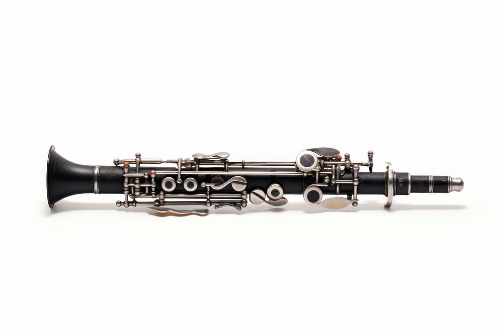 Boehm system clarinet oboe white background saxophone. AI generated Image by rawpixel.