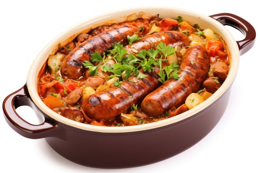 Braised bratwurst meat food meal. AI generated Image by rawpixel.