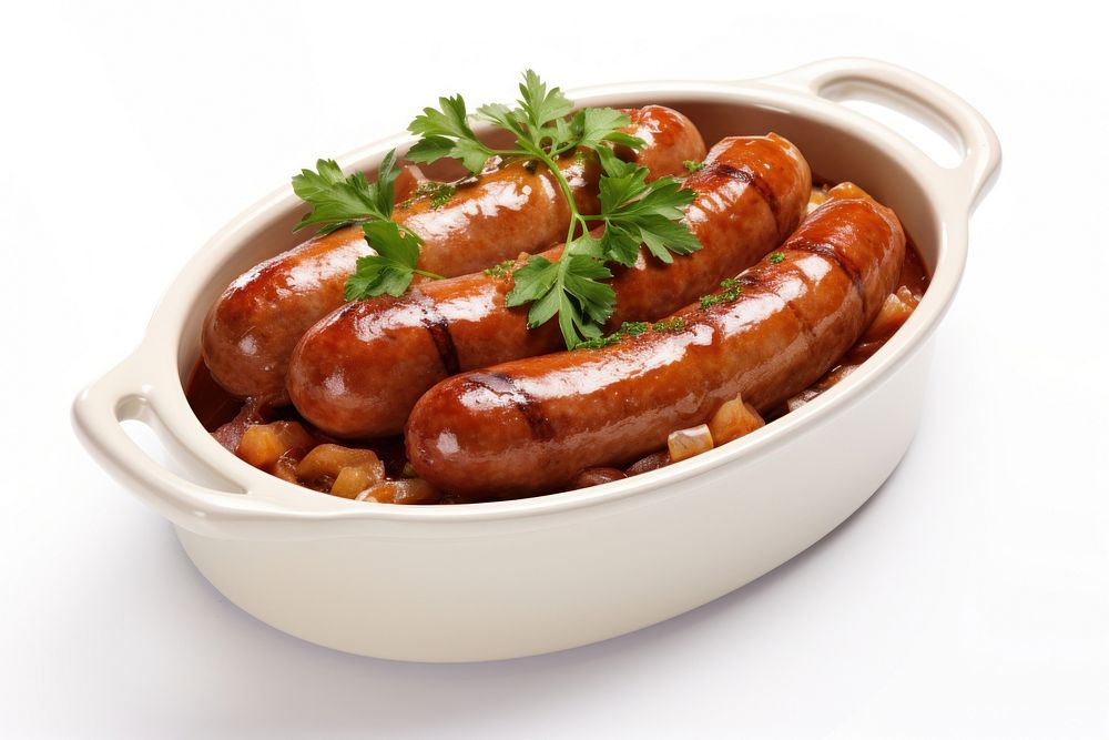 Braised bratwurst meat food white background. AI generated Image by rawpixel.