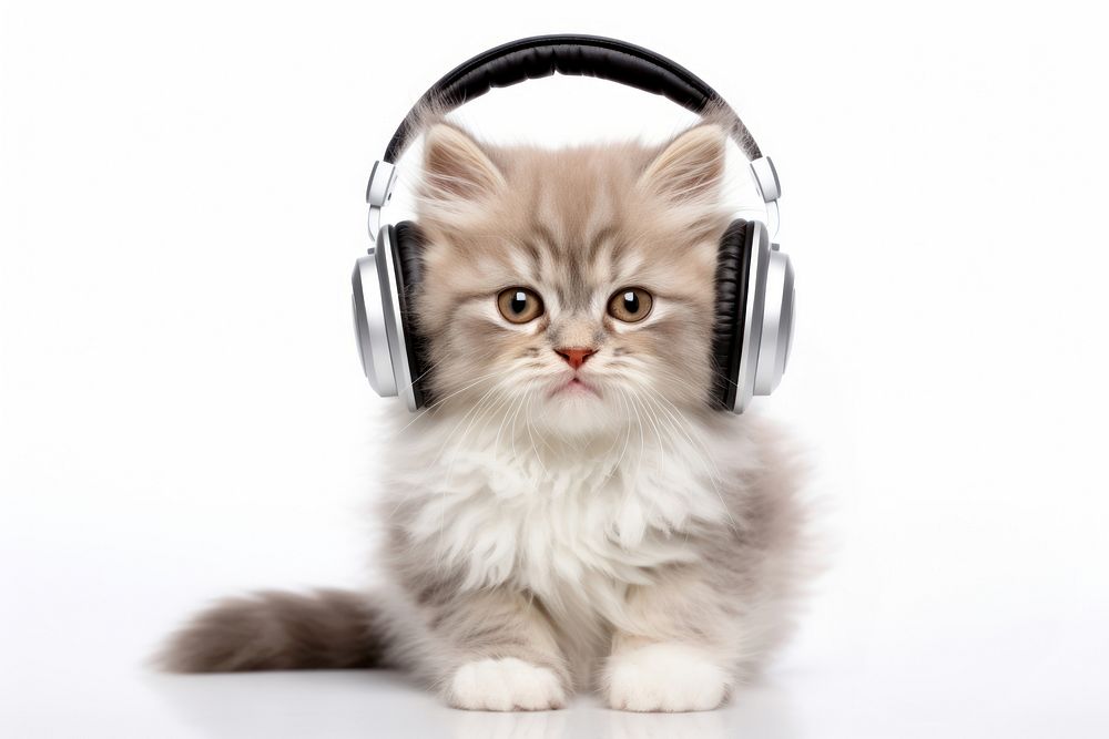 Headphones headset mammal kitten. AI generated Image by rawpixel.