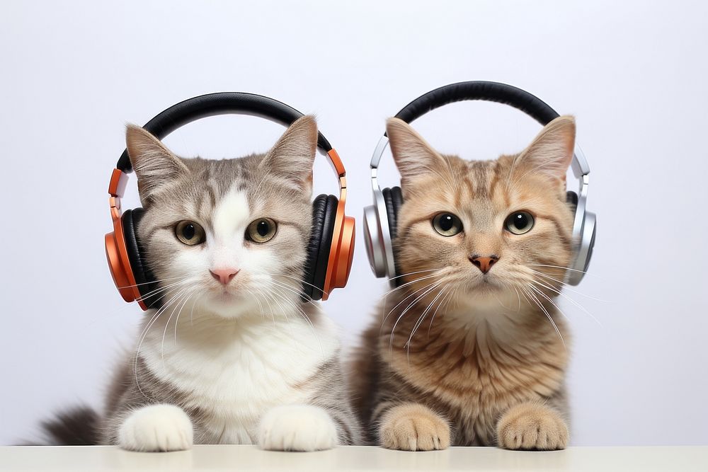 Headphones headset mammal kitten. AI generated Image by rawpixel.