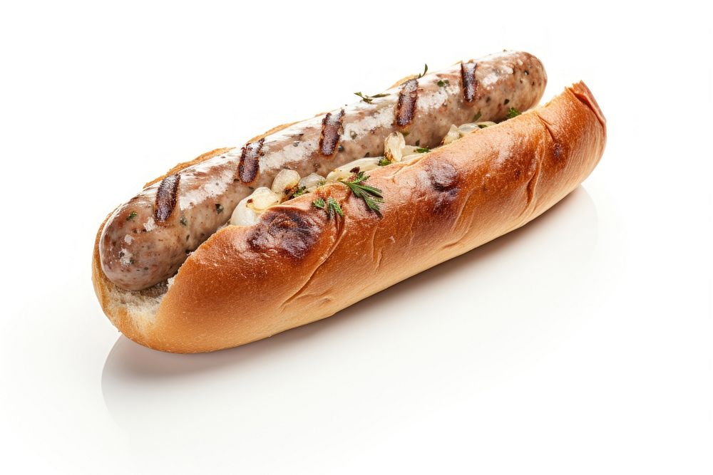 German bratwurst bread food white background. AI generated Image by rawpixel.