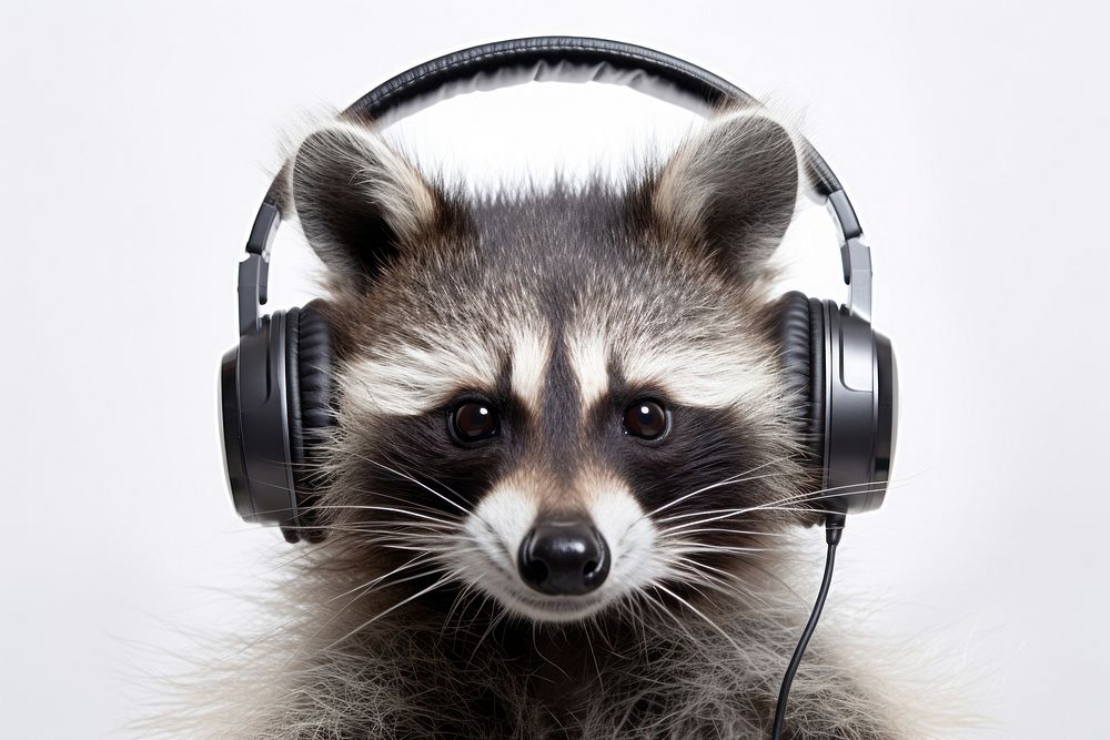 Raccoon headphones mammal white background. AI generated Image by rawpixel.