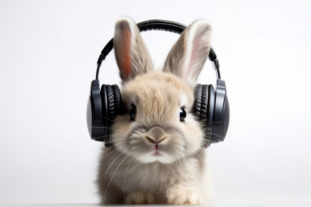 Rabbit wearing headphone headphones mammal animal. AI generated Image by rawpixel.