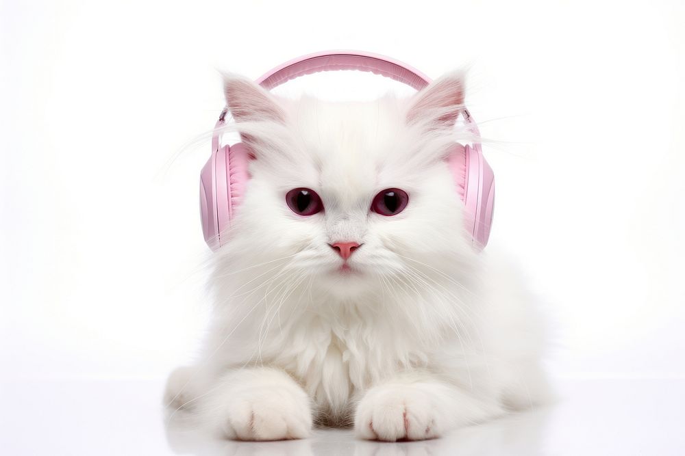 Headphones mammal kitten white. AI generated Image by rawpixel.