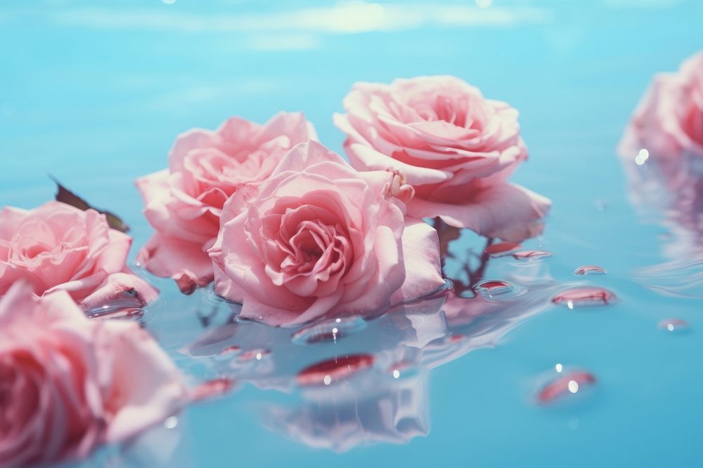 Pink roses flower floating blossom petal plant. AI generated Image by rawpixel.