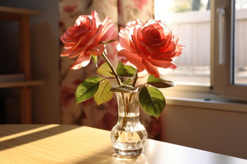 Table vase rose furniture. AI generated Image by rawpixel.