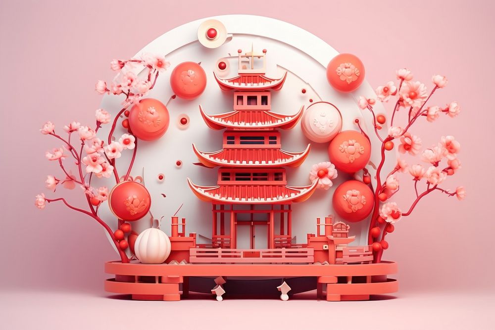 Chinese new year decoration plant cake architecture. AI generated Image by rawpixel.