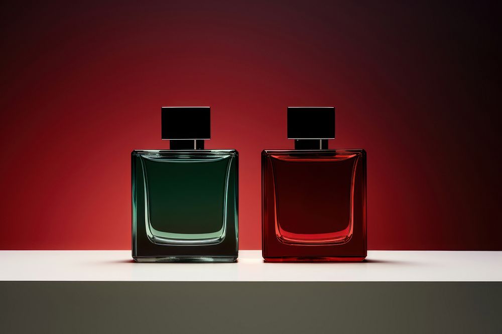 Perfume bottles cosmetics red container. AI generated Image by rawpixel.