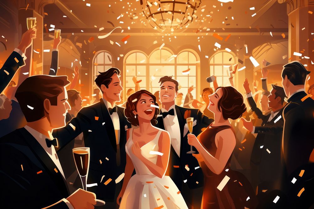 New year champagne wedding party. AI generated Image by rawpixel.