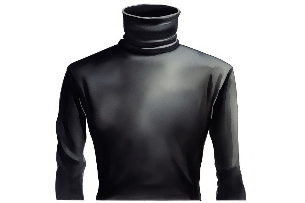 Black turtleneck sweatshirt, watercolor fashion illustration