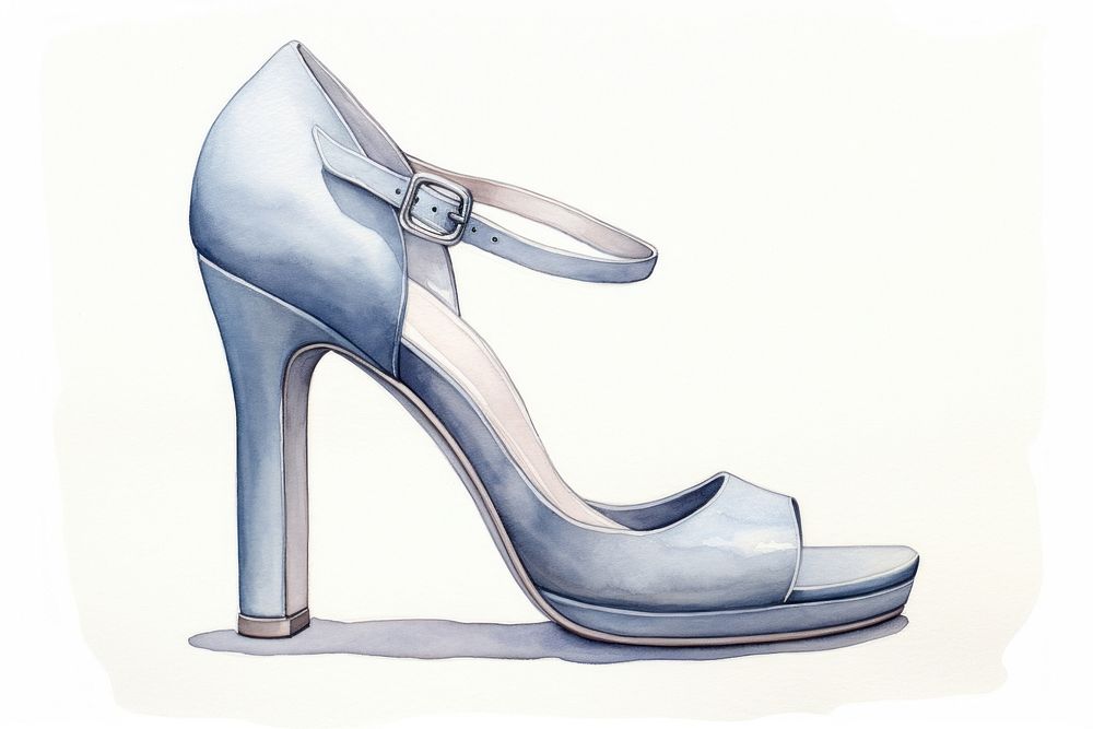 Blue high heels, watercolor fashion illustration