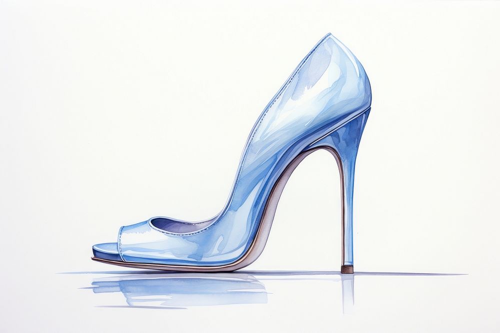 Blue stiletto high heels, watercolor fashion illustration