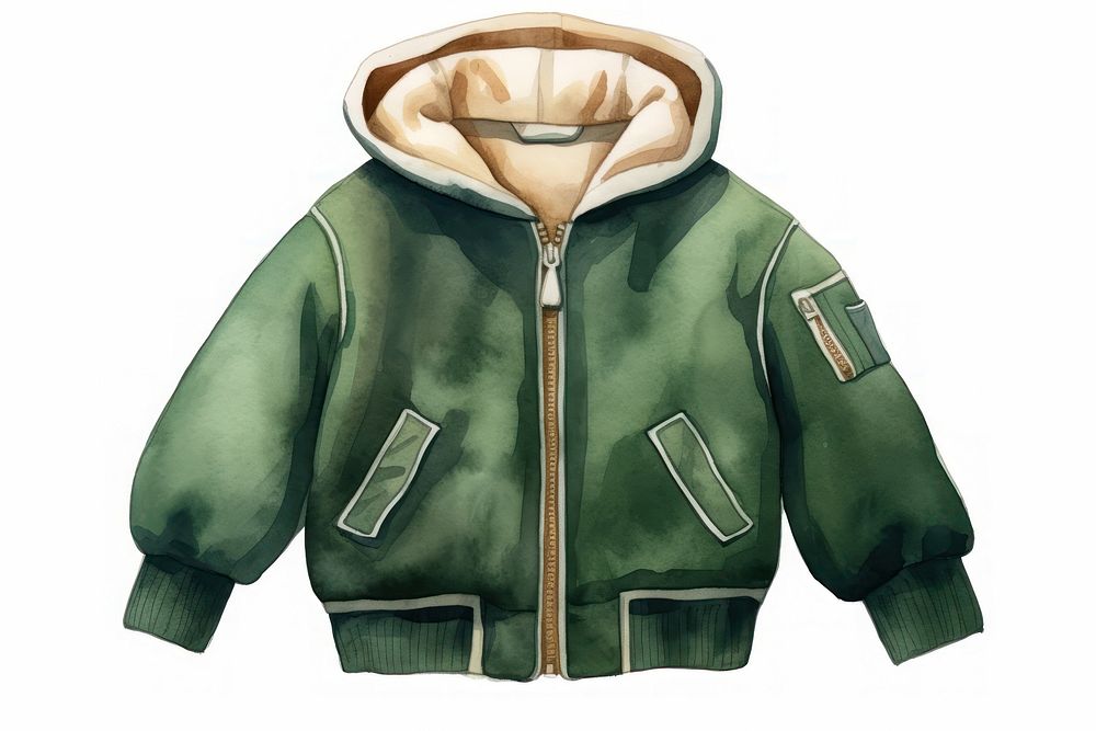 Green hoodie, watercolor fashion illustration