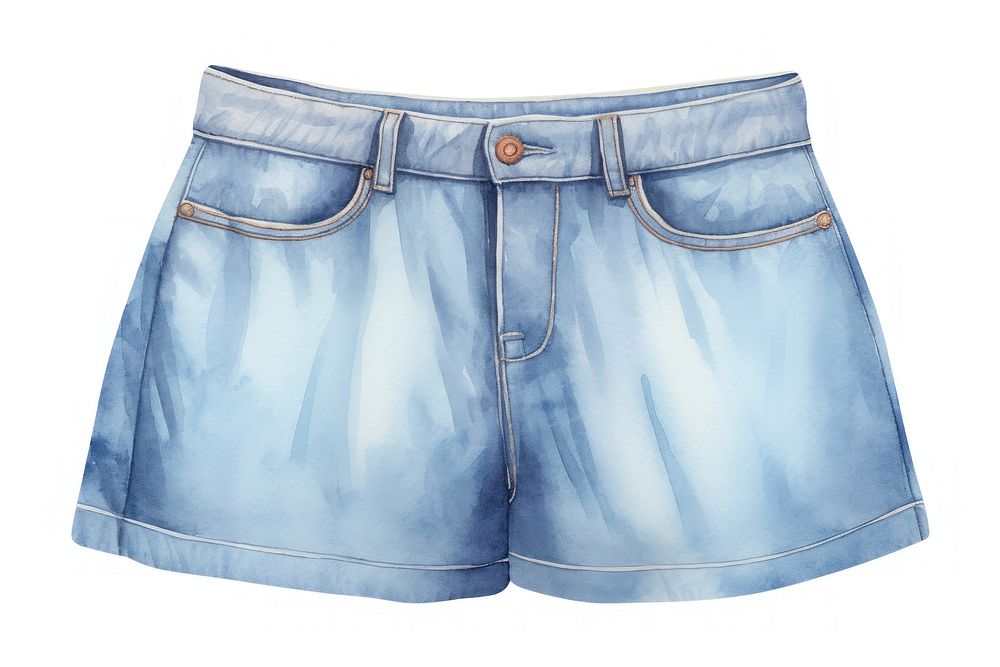 Jean shorts, watercolor fashion illustration