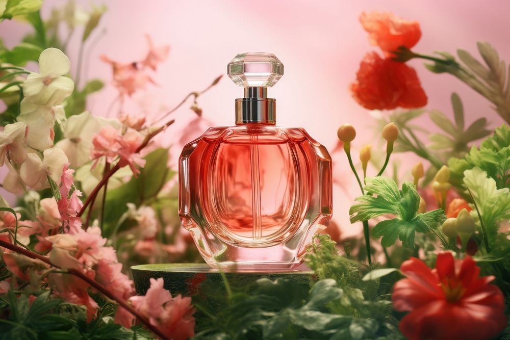 Perfume bottle cosmetics flower pink. AI generated Image by rawpixel.
