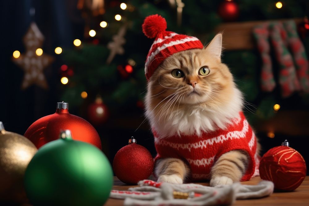 Cat waering christmas costume mammal animal pet. AI generated Image by rawpixel.