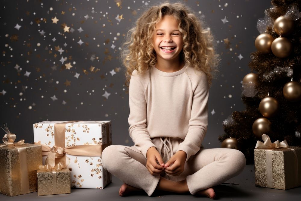 Christmas time sitting child gift. AI generated Image by rawpixel.