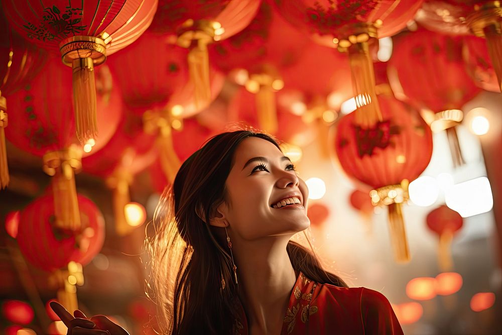Tourist woman festival lantern event. AI generated Image by rawpixel.