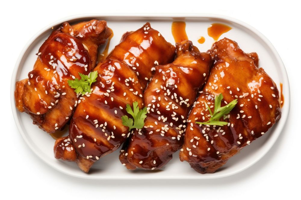 Teriyaki chicken sesame plate meat. AI generated Image by rawpixel.