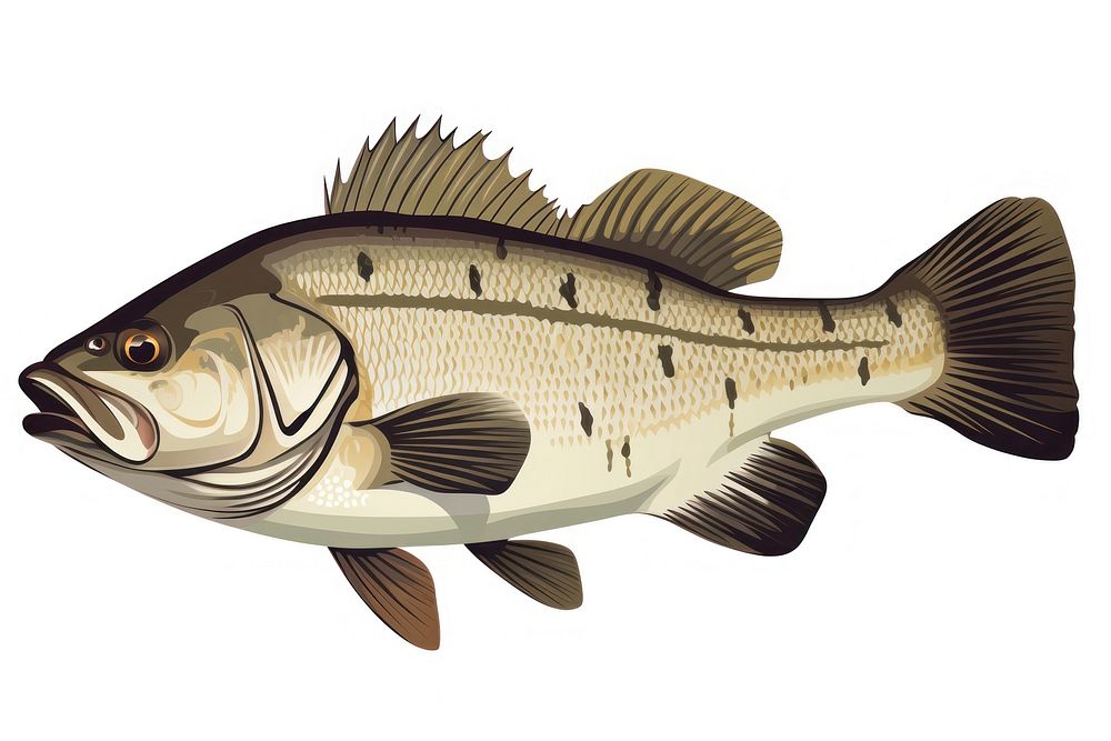 Spotted bass animal fish white | Free Photo Illustration - rawpixel