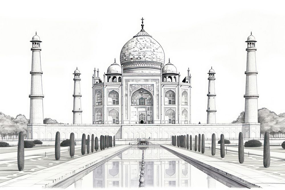 Taj Mahal Agra sketch architecture landmark. AI generated Image by rawpixel.