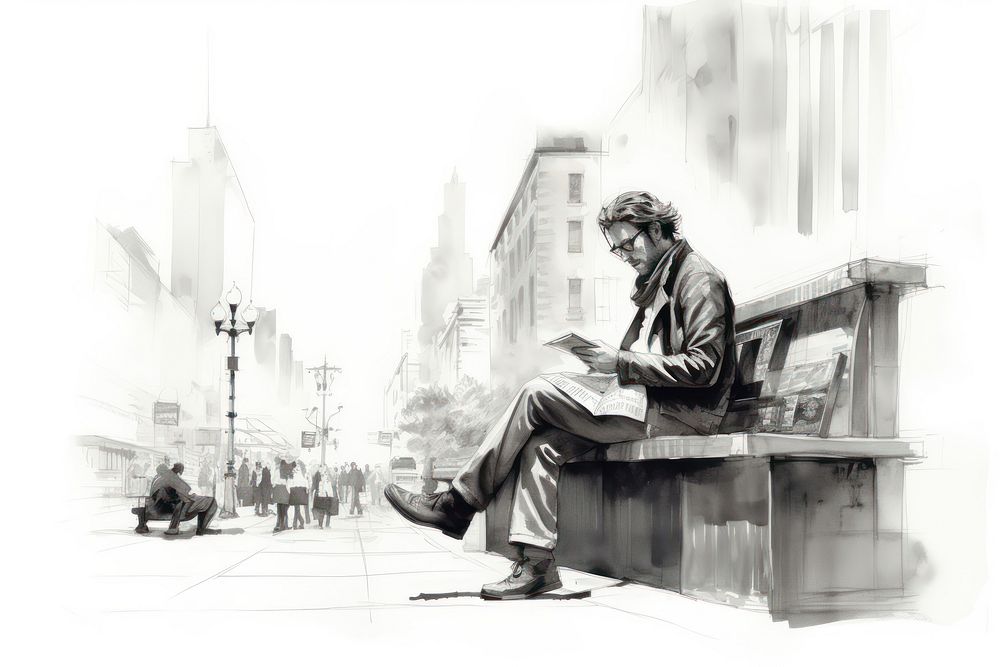 Sketch city sitting drawing. AI generated Image by rawpixel.