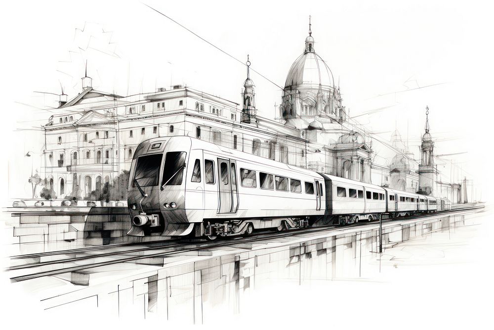 Sketch train vehicle railway. AI generated Image by rawpixel.