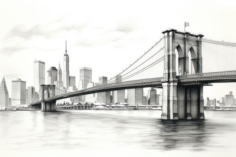 Brooklyn bridge landscape sketch architecture. AI generated Image by rawpixel.