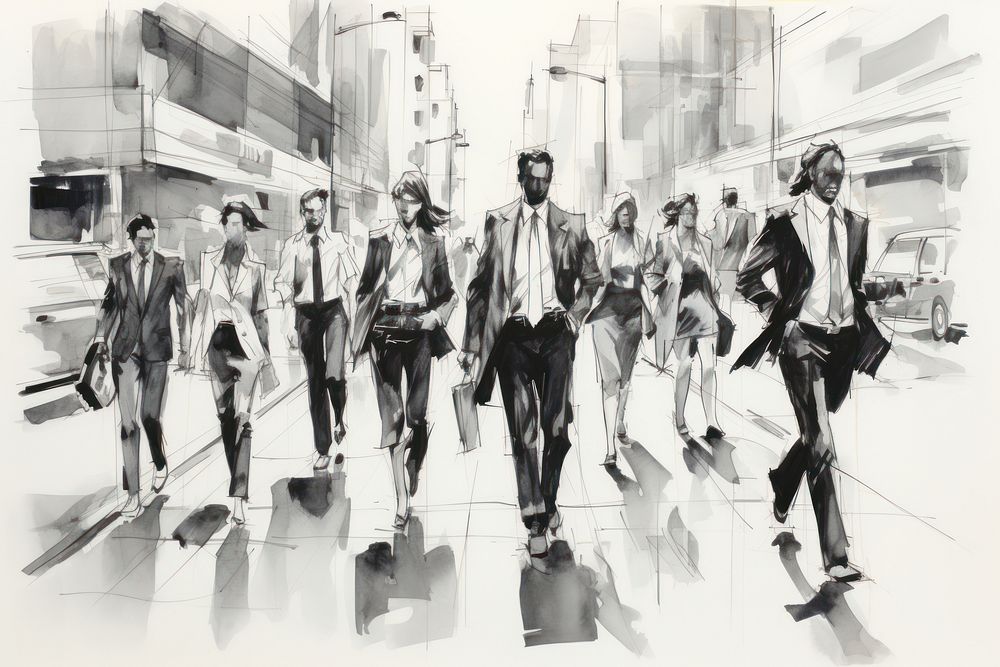Sketch drawing walking people. AI generated Image by rawpixel.