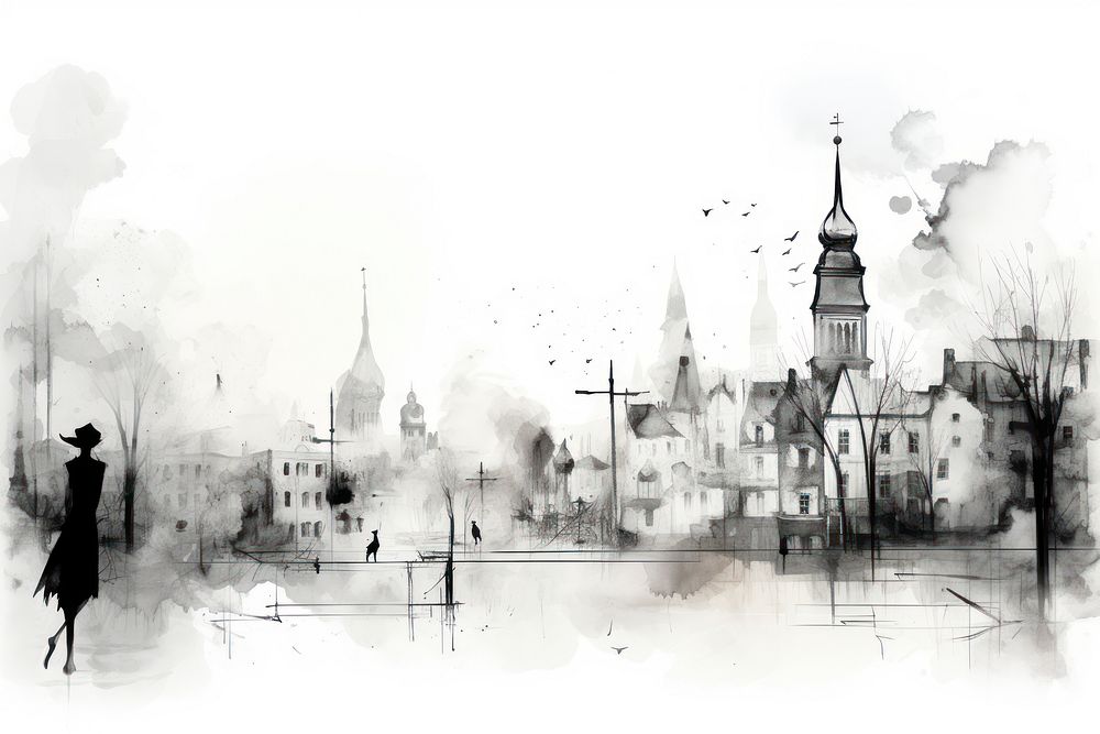 City sketch drawing ink. AI generated Image by rawpixel.