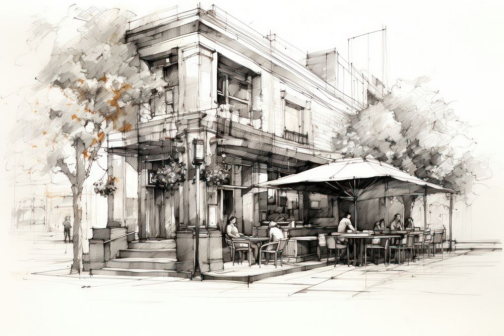 Sketch city restaurant drawing. AI generated Image by rawpixel.