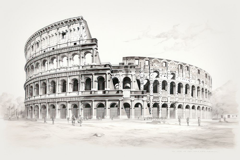 Colosseum landmark sketch amphitheater. AI generated Image by rawpixel.