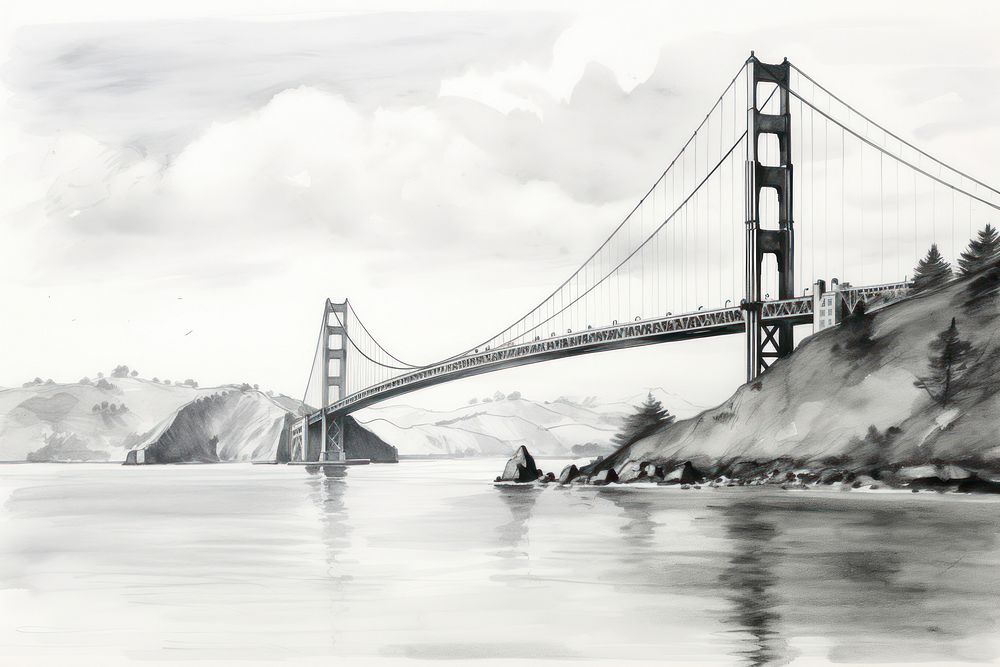 Golden Gate Bridge bridge landscape sketch. AI generated Image by rawpixel.