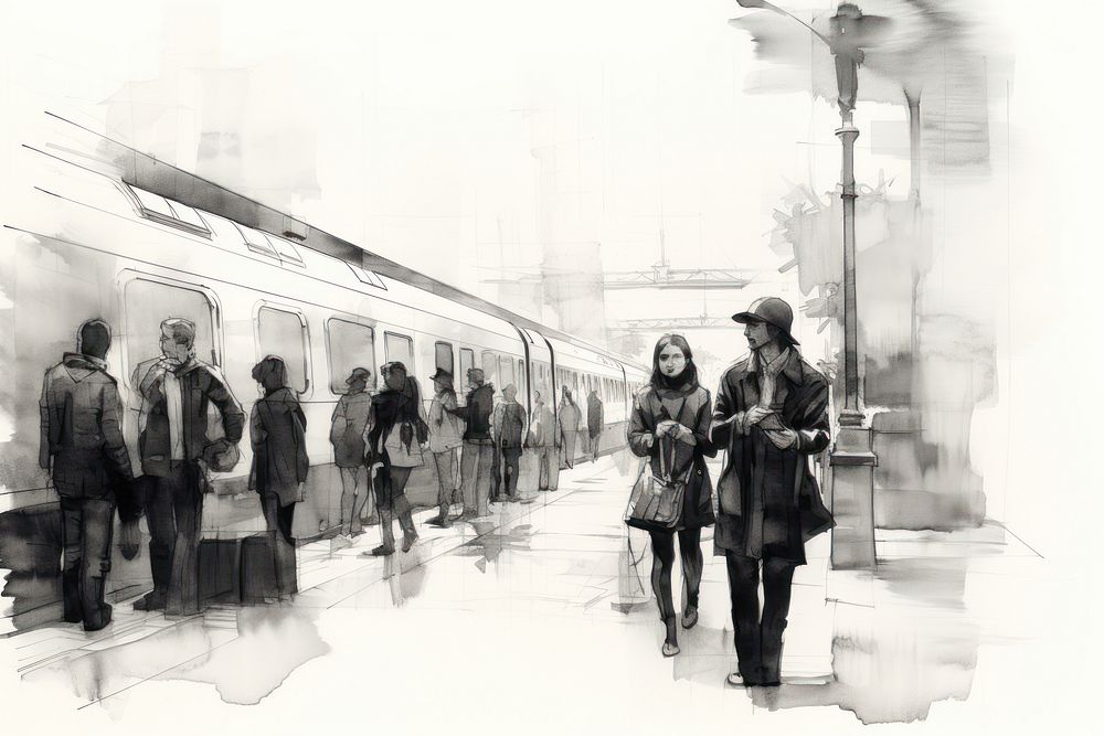 Subway train sketch adult. AI generated Image by rawpixel.