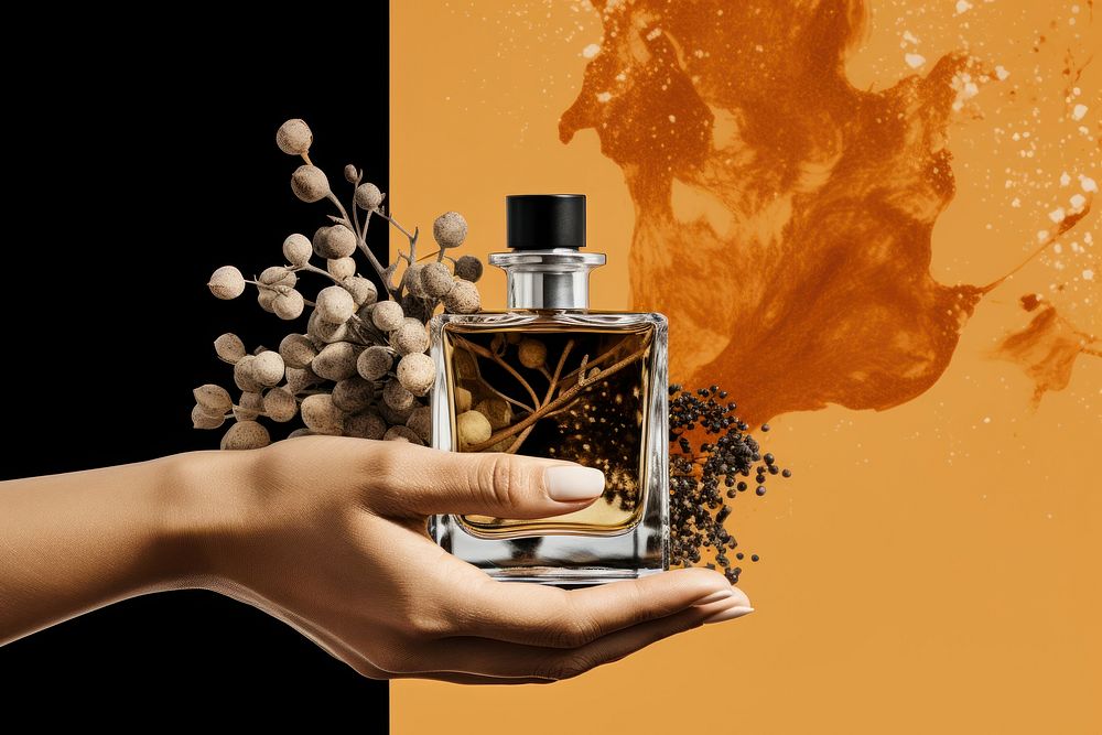 Perfume bottle cosmetics holding person. AI generated Image by rawpixel.